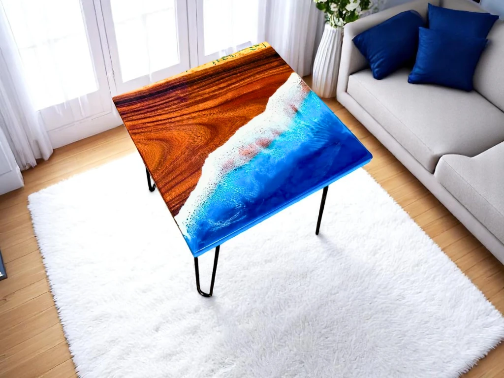 Square Ocean Blue Epoxy Resin Table Top – Perfect New Home Gifts